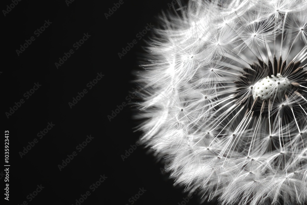 Fototapeta premium A close-up view of a dandelion with delicate seeds against a dark background