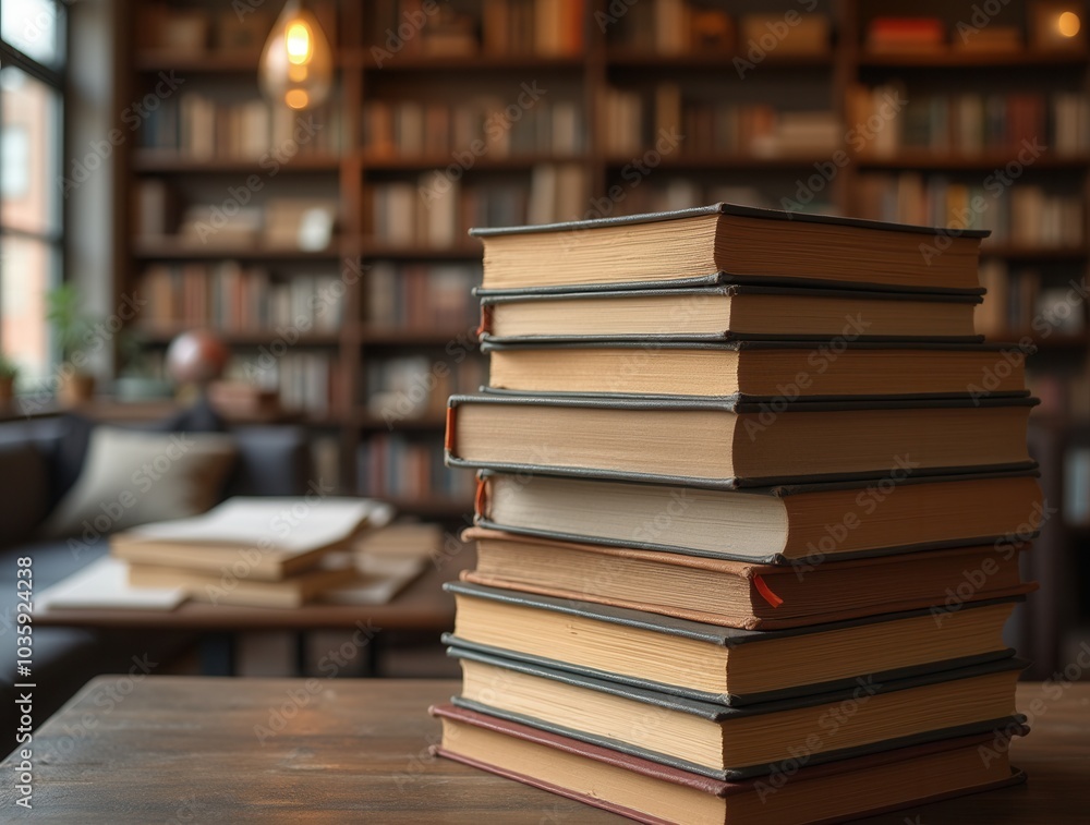 Culture concept stack of books in a bookshop or library Culture concept stack of books in a bookshop or library
