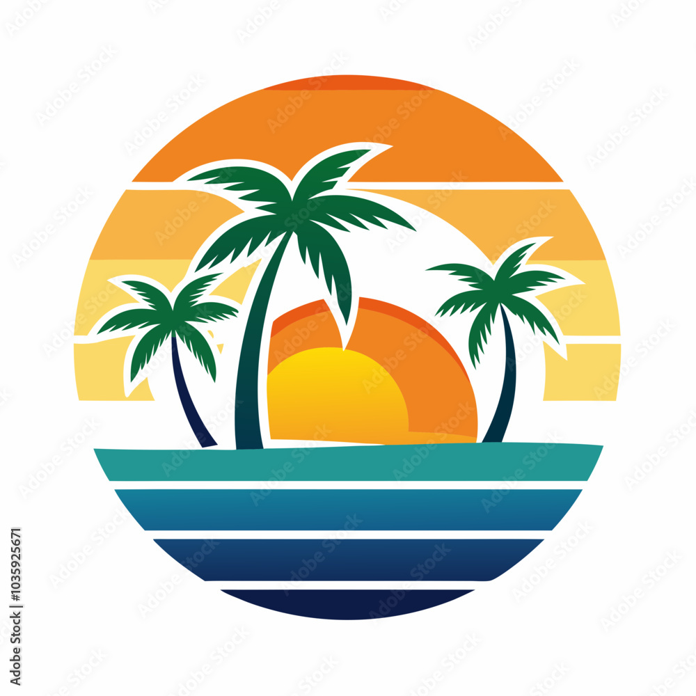 Fototapeta premium A Sunset beach logo illustration on a white background