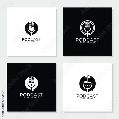 podcast bubble chat microphone logo icon design collection
