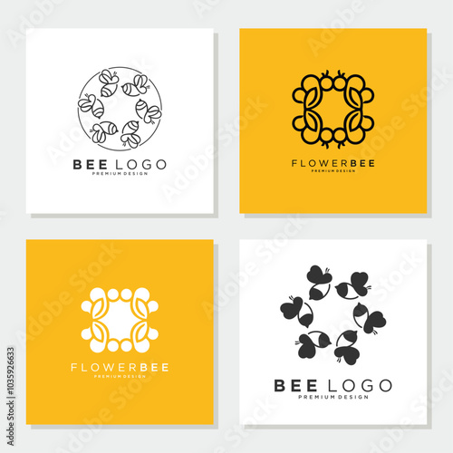 honey bee logo design collection vector illustration