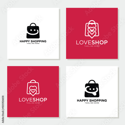 Love Shop Logo designs Template, bag combined with heart concept.