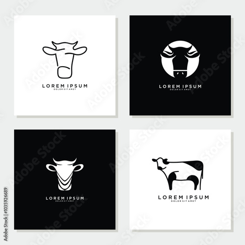 Bull, Cow, Angus, Cattle Head Vector Icon set logo Template