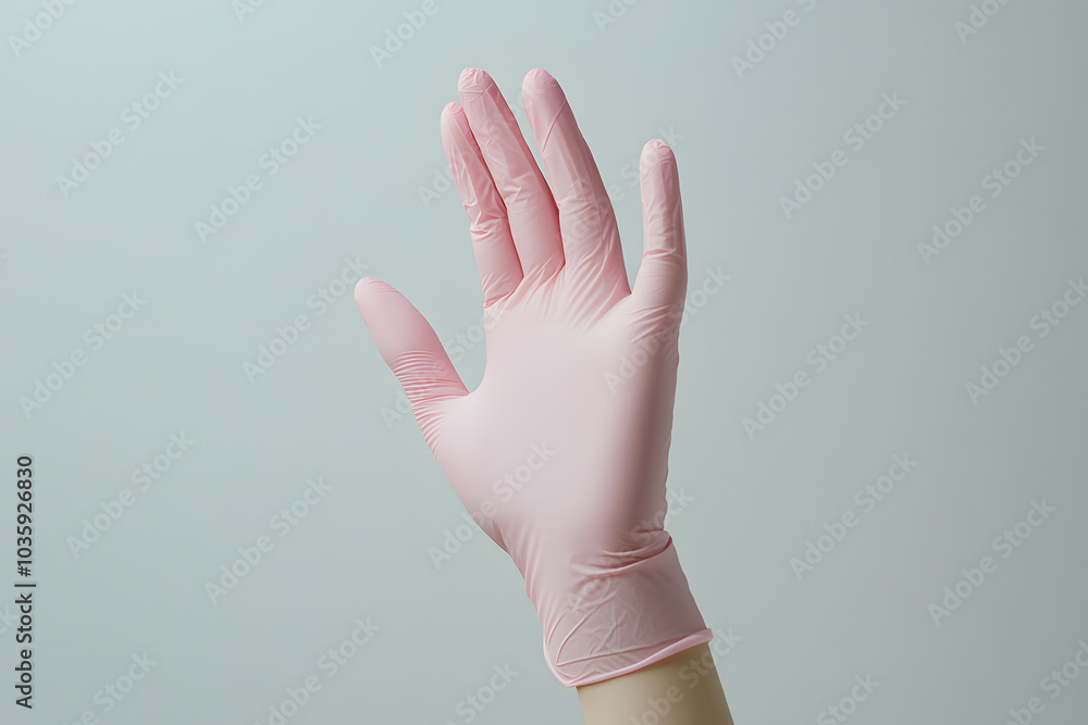 Hand with protective rubber latex glove isolated on white background Hand with protective rubber latex glove isolated on white background