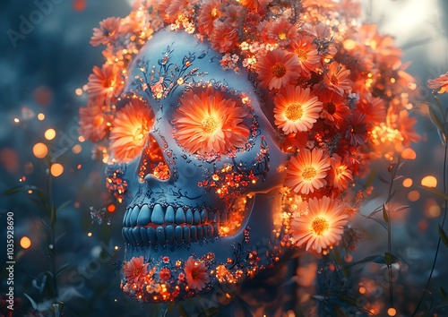  Skull Adorned with Flowers.
 photo