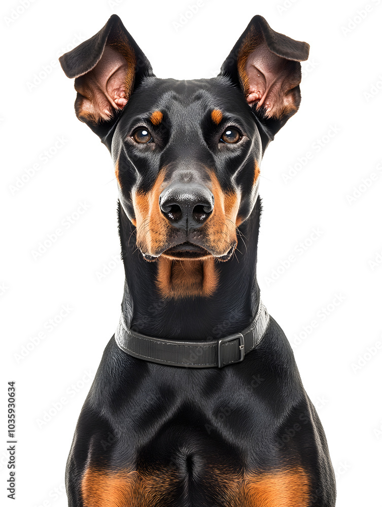 Doberman sitting, isolated on white background Doberman sitting, isolated on white background