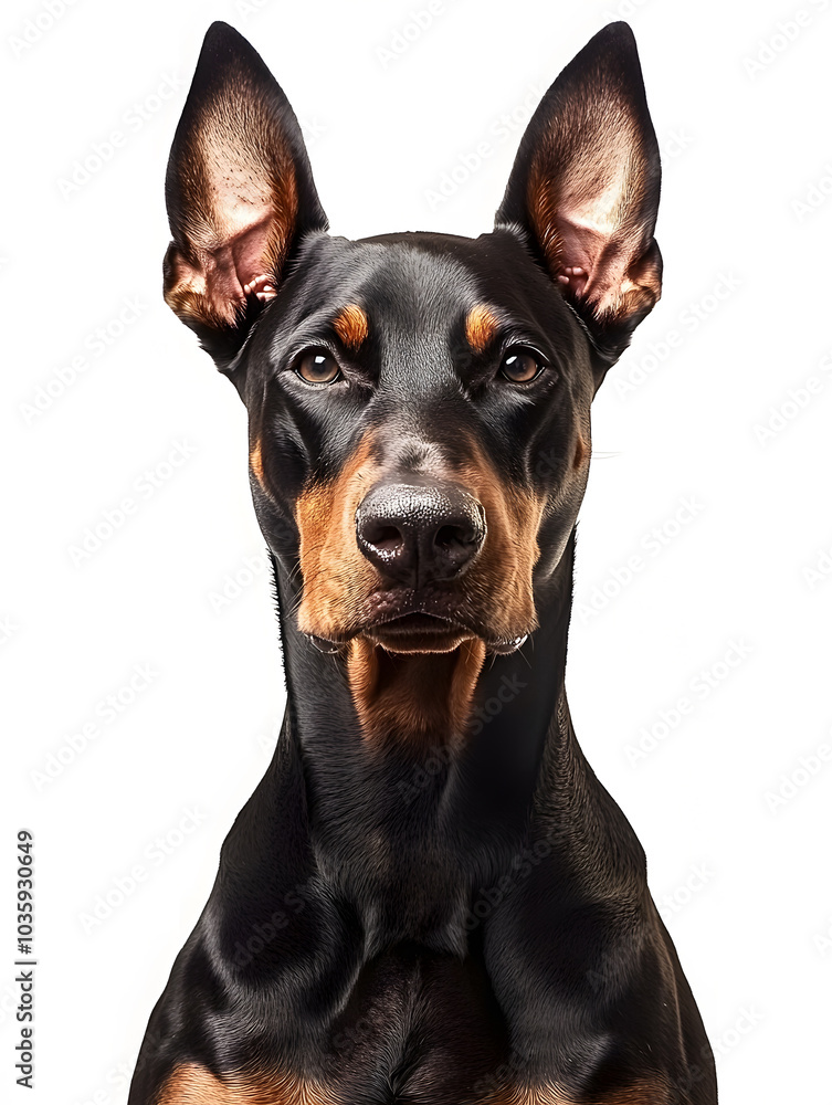 Doberman sitting, isolated on white background Doberman sitting, isolated on white background
