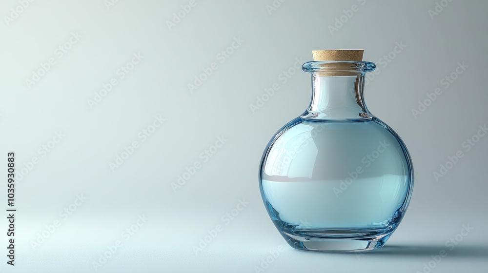 A round glass container filled with crystal clear water rests on a smooth surface A round glass container filled with crystal clear water rests on a smooth surface
