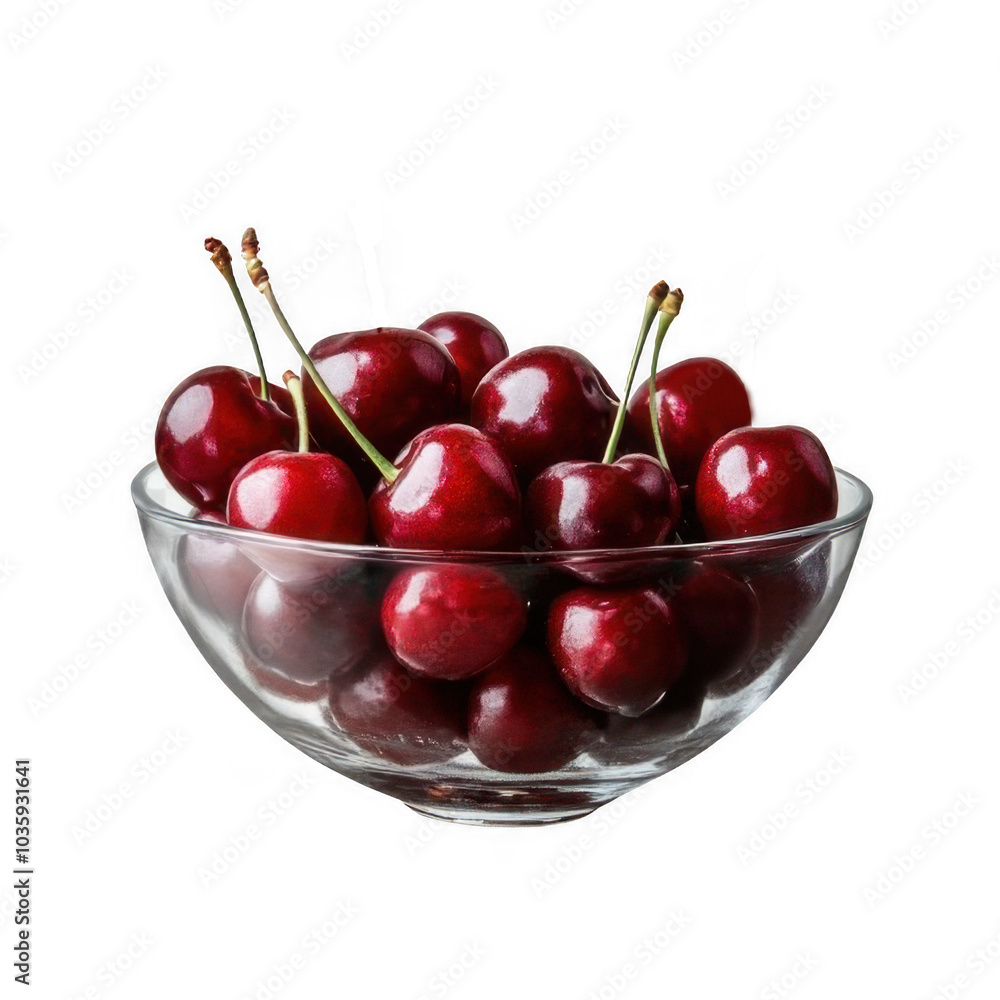 Cherries in a bowl isolated on transparent background - perfect for visualizing cooking photos Cherries in a bowl isolated on transparent background - perfect for visualizing cooking photos
