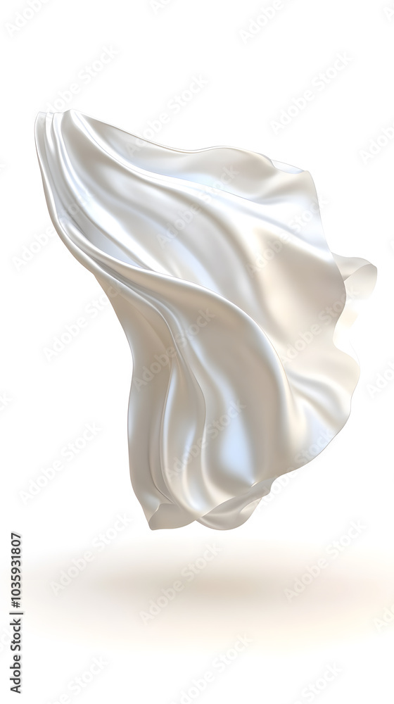 Obraz premium Realistic white silk satin cloth fabric floating in the air isolated on white background