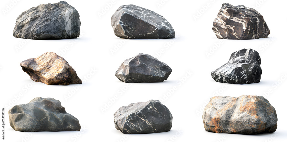 Collection of big rock stones isolated on white background Collection of big rock stones isolated on white background