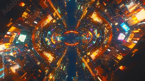 Futuristic cityscape: abstract neon lights and urban energy