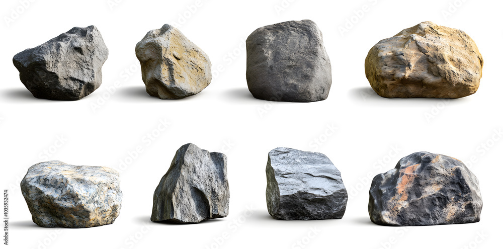 Collection of big rock stones isolated on white background Collection of big rock stones isolated on white background
