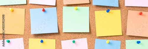 Cork board with colorful blank notes