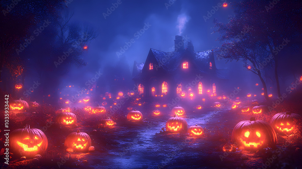 Halloween Theme: A Spooky Haunted House with Glowing Pumpkins, Bats, and Creepy Shadows for a Perfectly Eerie Atmosphere.
Halloween Theme: A Spooky Haunted House with Glowing Pumpkins, Bats, and Creepy Shadows for a Perfectly Eerie Atmosphere.