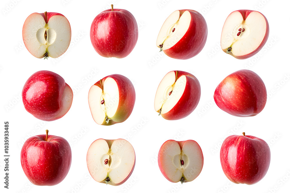 Collection of sliced red apples, many angles and view isolated on white background Collection of sliced red apples, many angles and view isolated on white background