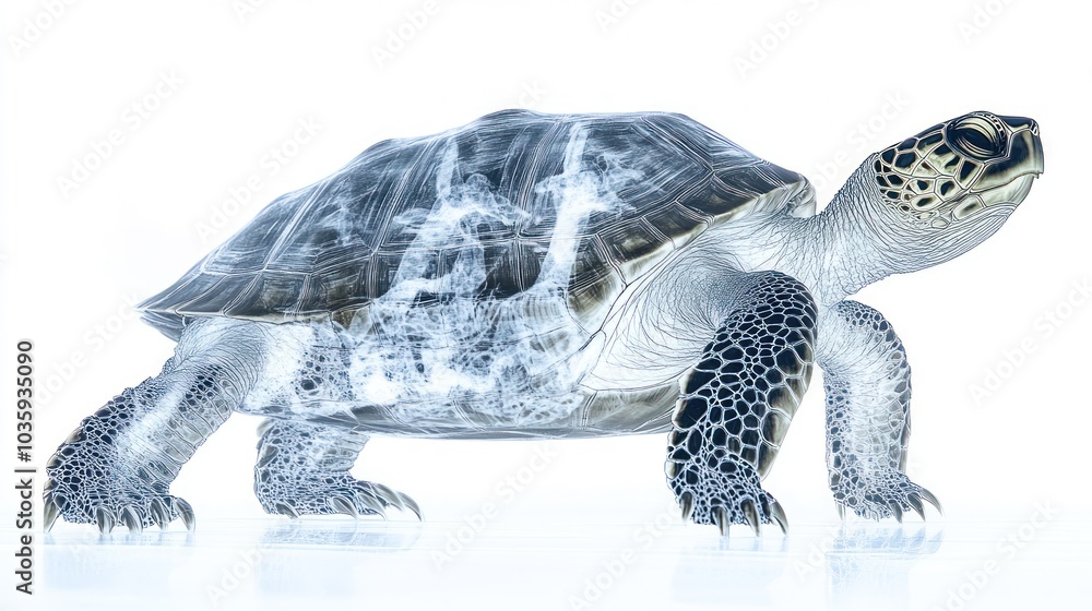Fototapeta premium This artwork showcases a translucent turtle, highlighting its internal structure