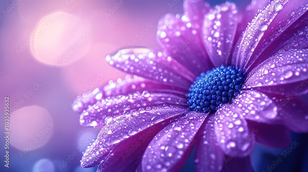 Obraz premium Close-up of a dew-covered purple flower.