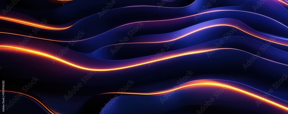 Abstract background with glowing lines and dark blue waves. Abstract background with glowing lines and dark blue waves.
