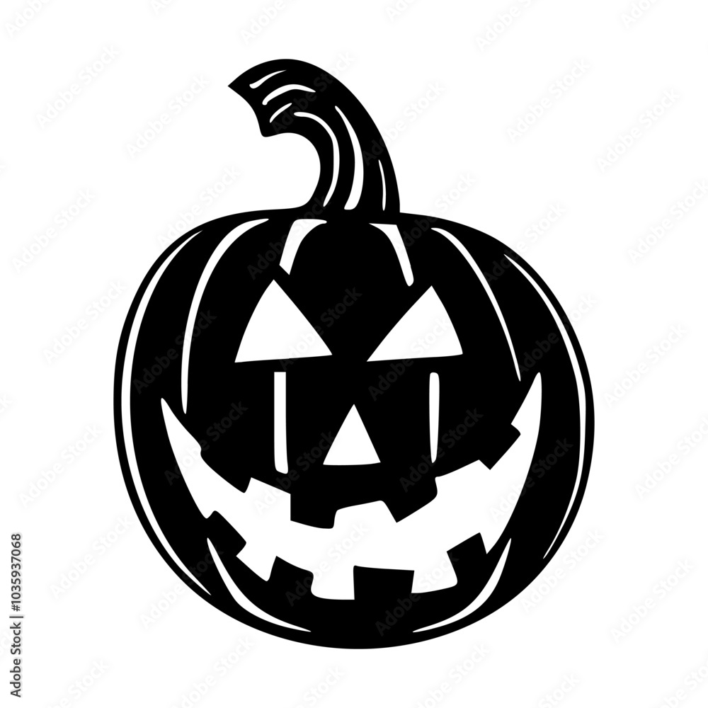 Black-and-white vector illustration of a grinning jack-o’-lantern, perfect for Halloween-themed designs, decorations, or spooky graphics. Black-and-white vector illustration of a grinning jack-o’-lantern, perfect for Halloween-themed designs, decorations, or spooky graphics.
