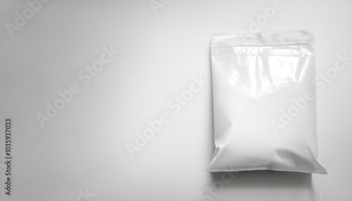 A white plastic bag with a white label on side position provides copy space for text. background concept isolated white