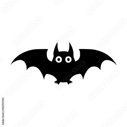 Black-and-white vector illustration of a cute bat with wide eyes, ideal for Halloween-themed designs or playful spooky graphics.