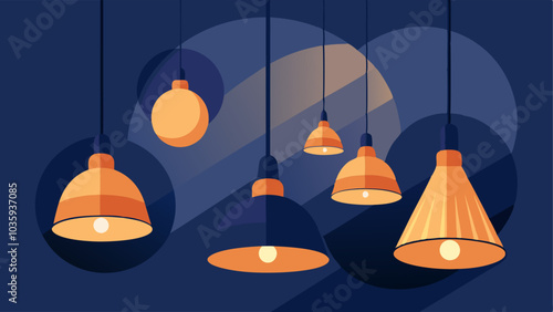 Soft pendant lights hanging from the ceiling casting a warm glow over the space.