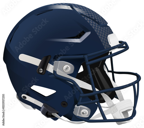 Dark Blue 3D helmet for American Football with stylized feathers. Dark Blue mask and chin strap