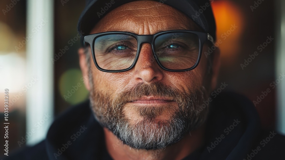 A close-up portrait of a bearded man in a cap and glasses, capturing a thoughtful and introspective expression, highlighted by soft lighting and muted colors. A close-up portrait of a bearded man in a cap and glasses, capturing a thoughtful and introspective expression, highlighted by soft lighting and muted colors.