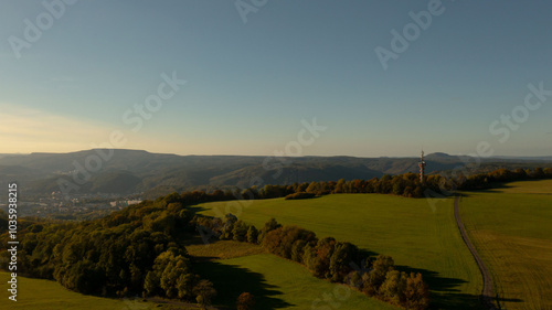 sunrise over the hills.Czech republic, Decin. photo