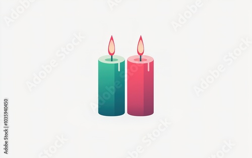 Two colorful candles with flames illuminated against a light background, creating a warm and inviting atmosphere