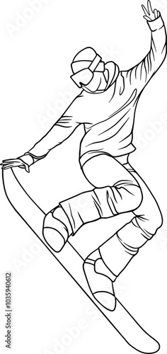 snowboarder, vector outline illustration of snowboarder in motion