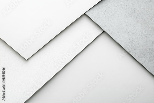 Abstract geometric pattern of overlapping white and gray paper sheets.