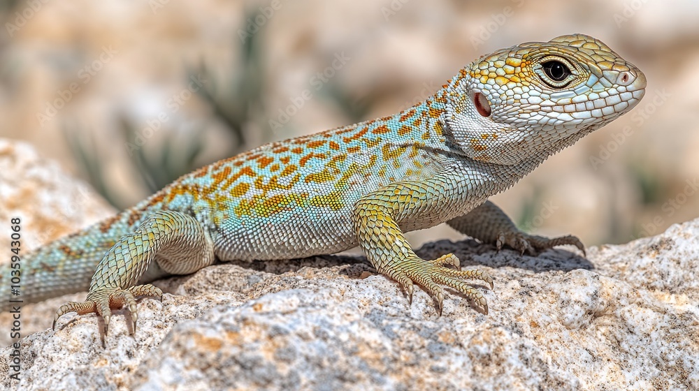 Colorful lizard resting on a rocky surface. Colorful lizard resting on a rocky surface.