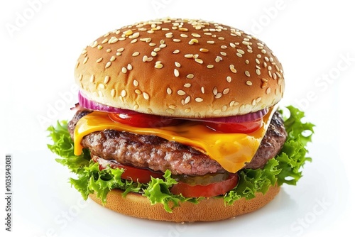 Fresh tasty burger isolated on white background.