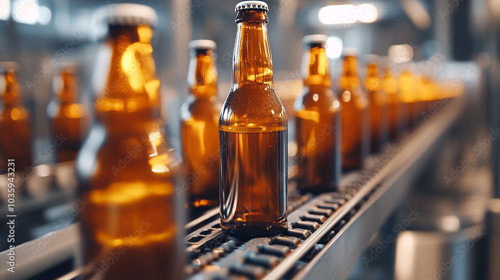 a professional beer packaging line, stainless steel bottle conveyor. a professional beer packaging line, stainless steel bottle conveyor.