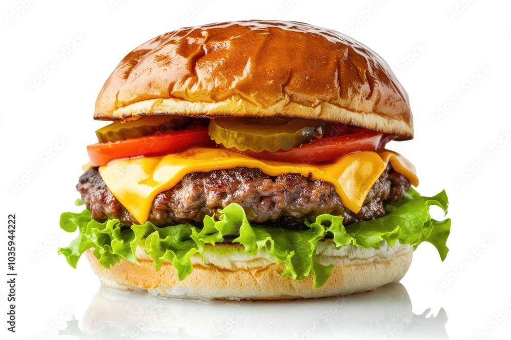  Large classic American cheeseburger isolated on white background 