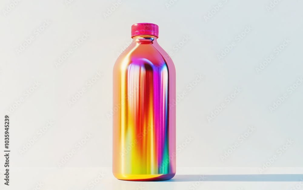 A captivating 3D rendering of an aluminum bottle, presented in an array of bright colors, isolated on a bright white background A captivating 3D rendering of an aluminum bottle, presented in an array of bright colors, isolated on a bright white background