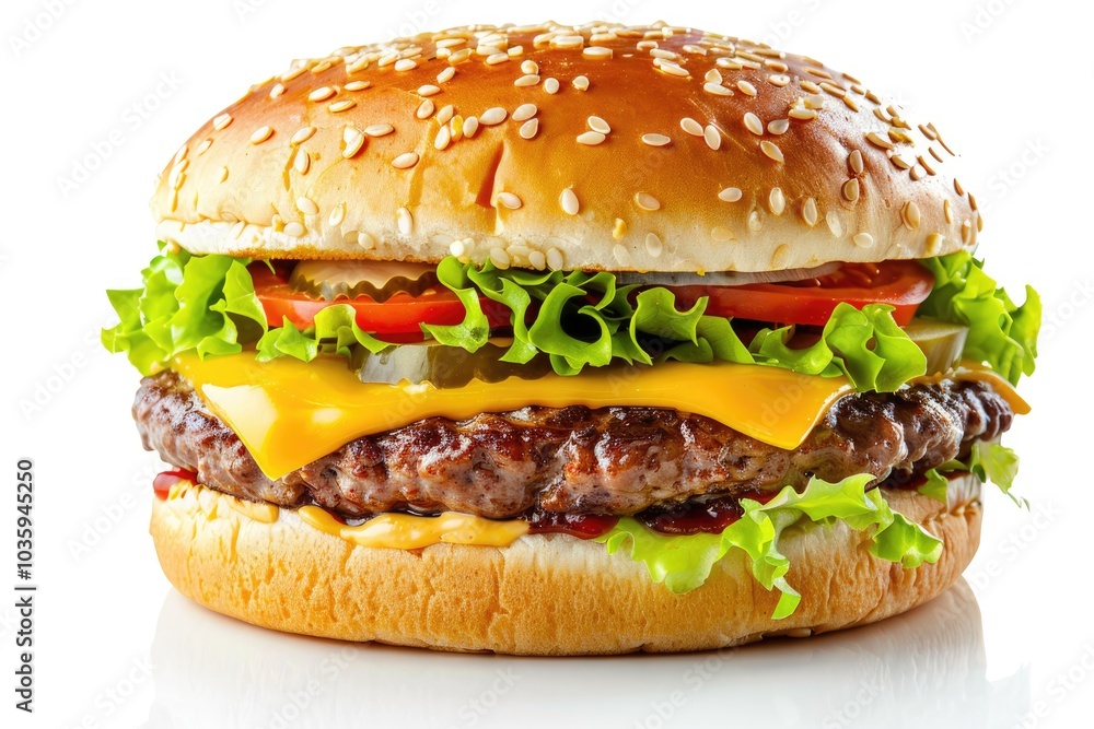 Perfect hamburger classic burger american cheeseburger isolated on white reflection burger Perfect hamburger classic burger american cheeseburger isolated on white reflection burger