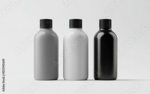 A stylish 3D render of a black, grey, and white aluminum bottle