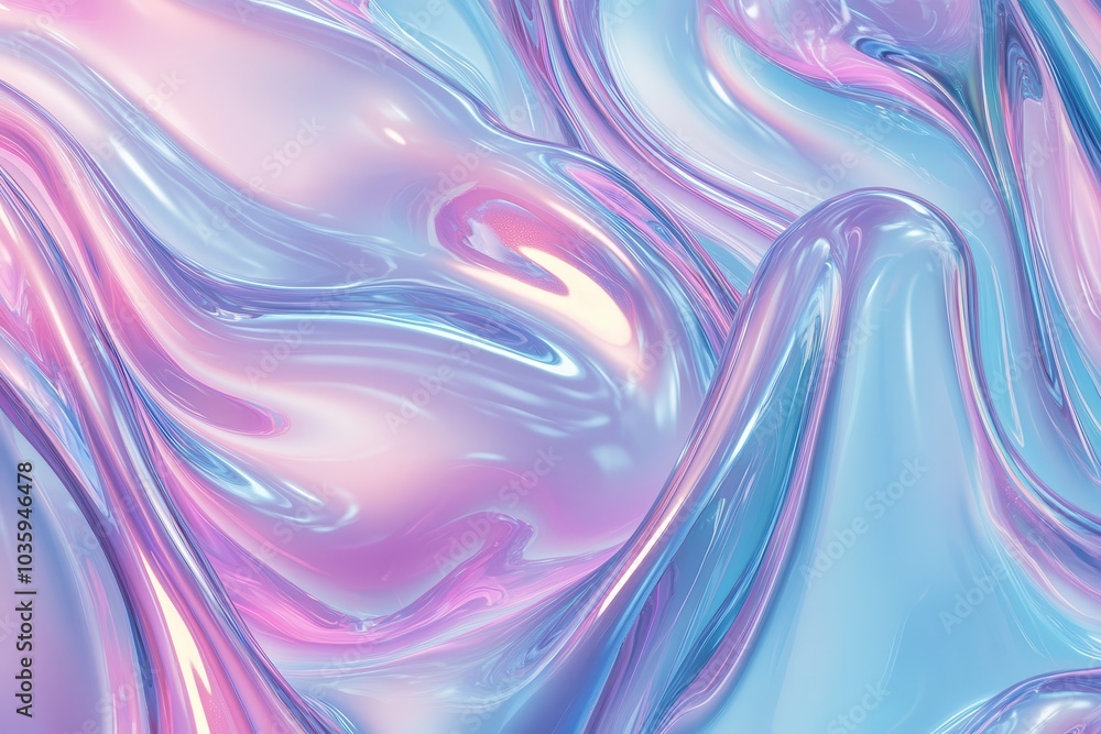 Obraz premium Stylish backdrop with translucent pink and blue jelly wave texture inspired by the 80s. Features a unique marble-like design, capturing an iridescent neon vibe in 3D