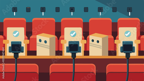 Rows of power outlets were located throughout the theater allowing students to easily charge their devices during class.
