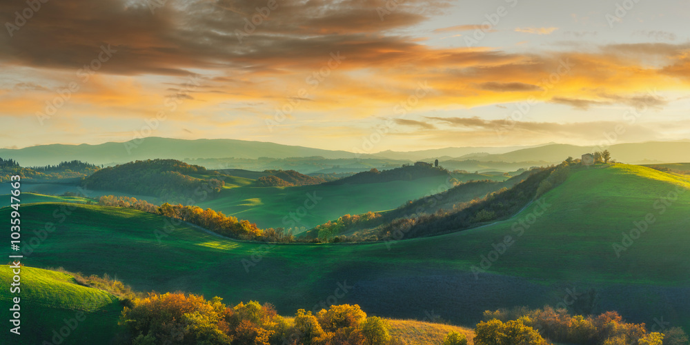 Fototapeta premium Autumn landscape in Crete Senesi. Asciano, Tuscany