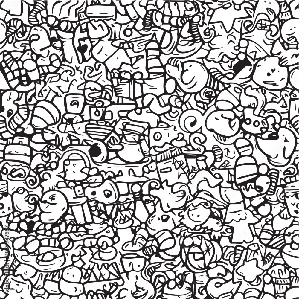Illustration of Doodles Line Seamless Pattern Illustration of Doodles Line Seamless Pattern