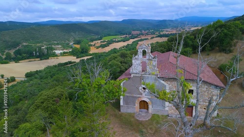Wallpaper Mural Aerial view from a drone of the hermitage of Our Lady of Somo in the village of Villamor. Municipality of Medina de Pomar. The Merindades region. Burgos. Castilla y Leon. Spain. Europe Torontodigital.ca