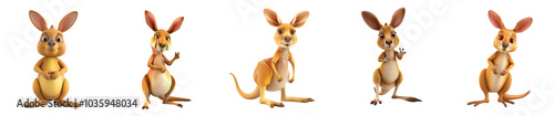 Cute little kangaroo mascot posing, 3D cartoon illustration, isolated on white background, cute animated style, beautiful colors, generative ai photo