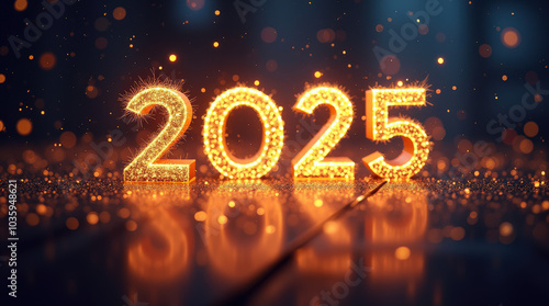 2025 New Year Celebration Sparkling Fireworks and Gold Lights Background - Festive Image for New Year’s Eve Parties, Events, and Celebrations