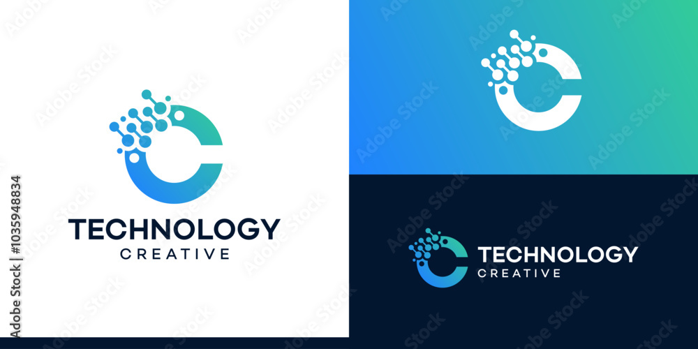 Letter C with technology models. Logo design initial C for symbol tech, internet, system, Artificial Intelligence, Blockchain, molecule and system graphic symbol icon vector. Letter C with technology models. Logo design initial C for symbol tech, internet, system, Artificial Intelligence, Blockchain, molecule and system graphic symbol icon vector.