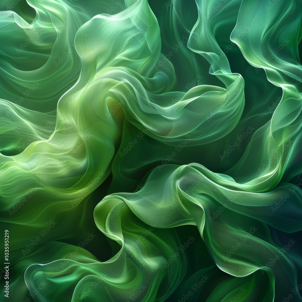 Obraz premium Abstract Green Flowing Texture with Soft Silk Waves