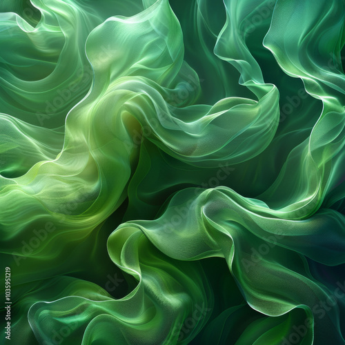 Abstract Green Flowing Texture with Soft Silk Waves